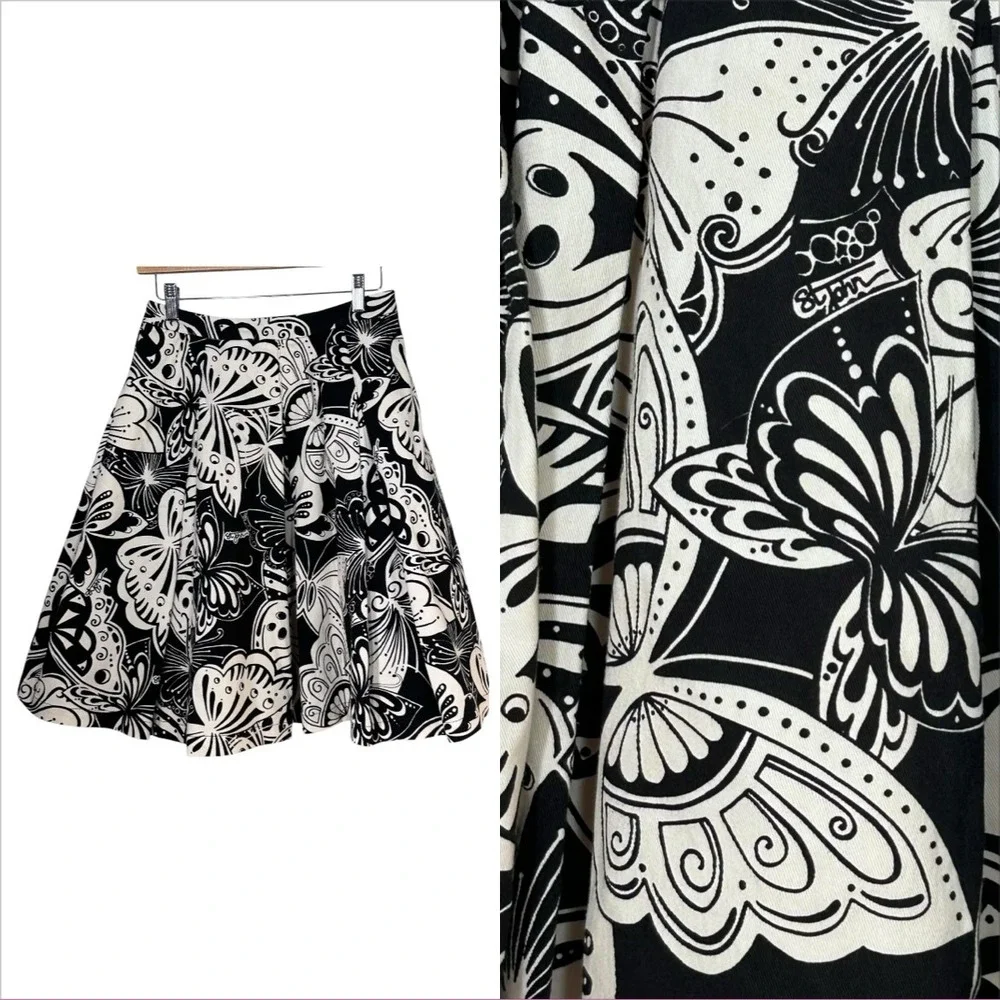 St.‎ John Sport Skater Pleated A Line Skirt AOP Butterfly Print Statement